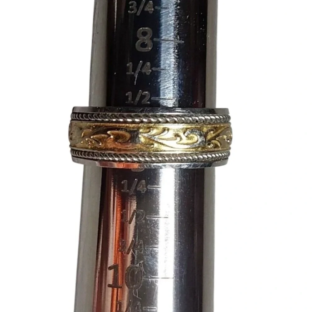 Men's Two Tone Ring Gold Silver‎ Scroll Filigree Band Size 9